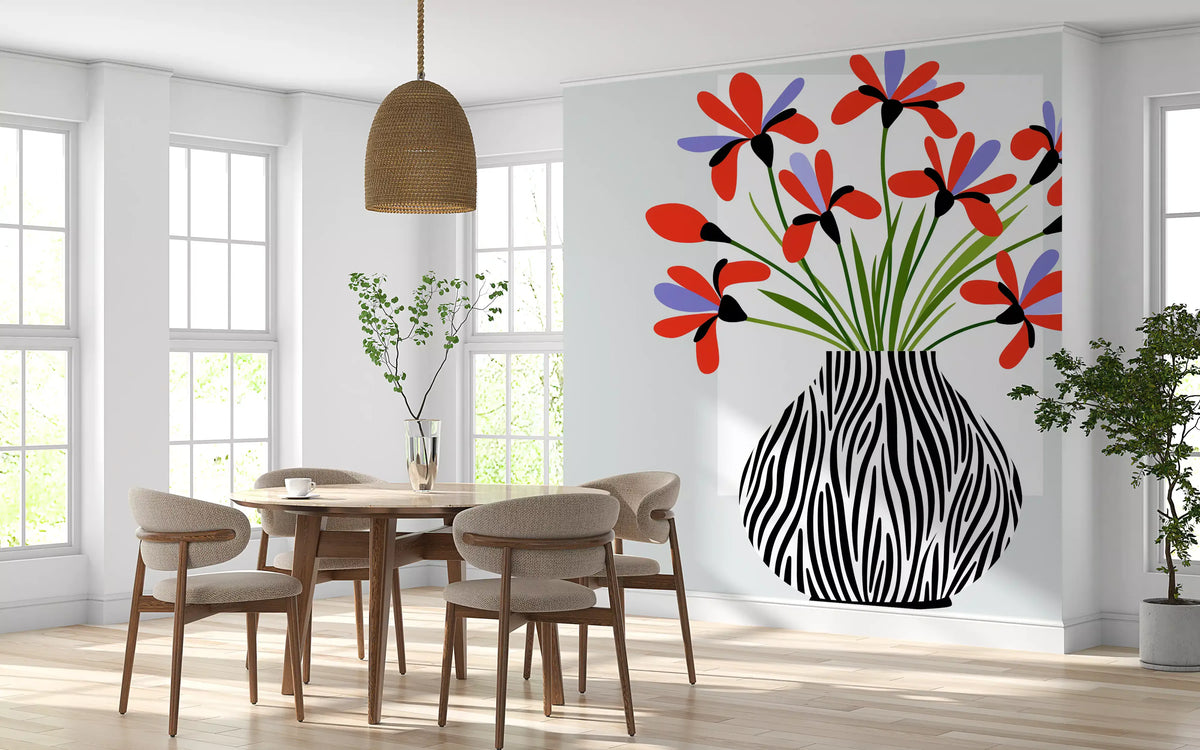 Zebra Vase Floral Bouquet Wall Mural