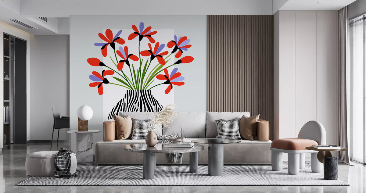 Zebra Vase Floral Bouquet Wall Mural