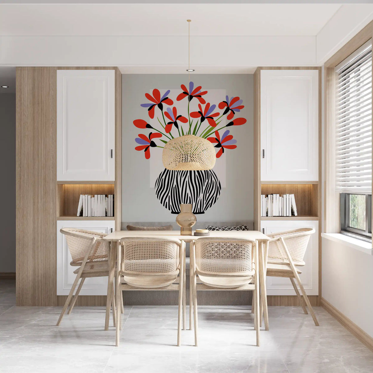 Zebra Vase Floral Bouquet Wall Mural