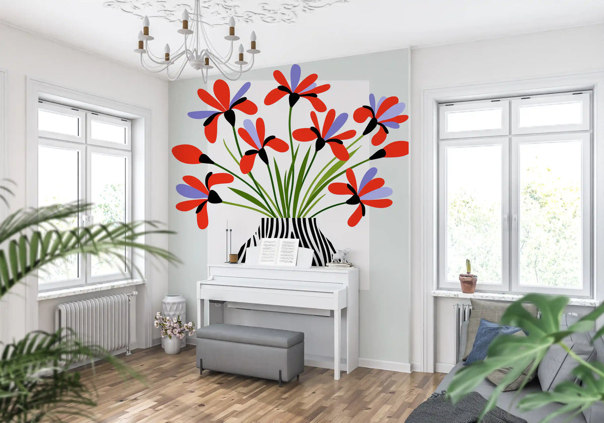 Zebra Vase Floral Bouquet Wall Mural