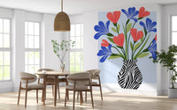 Boho Floral Vase and Stripe Pattern Wall Mural