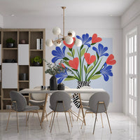 Boho Floral Vase and Stripe Pattern Wall Mural