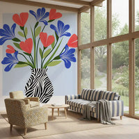 Boho Floral Vase and Stripe Pattern Wall Mural
