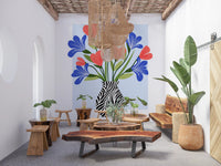Boho Floral Vase and Stripe Pattern Wall Mural