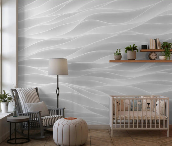 Textured White Wave Artistry Wall Mural