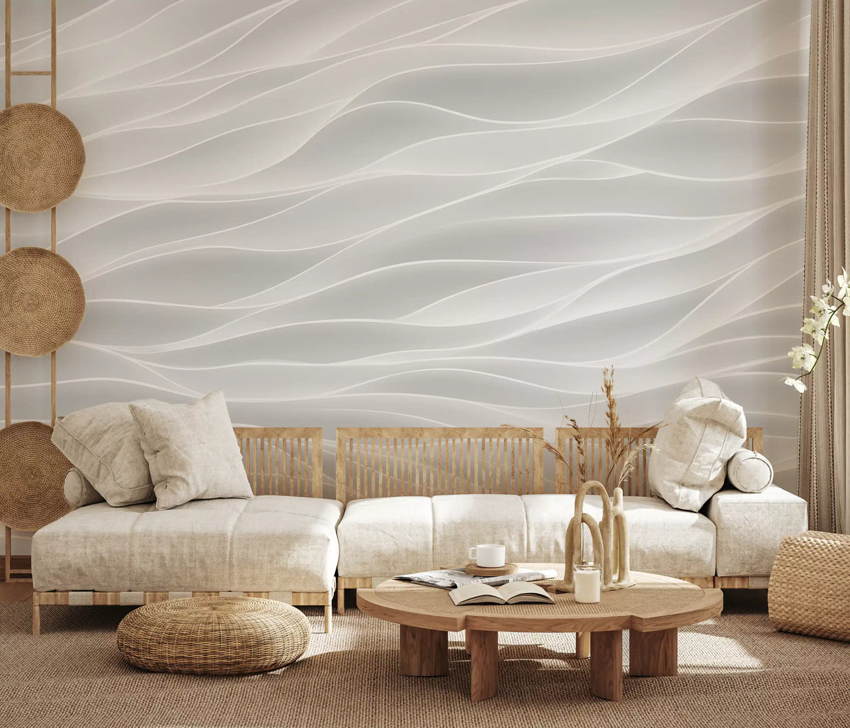 Textured White Wave Artistry Wall Mural