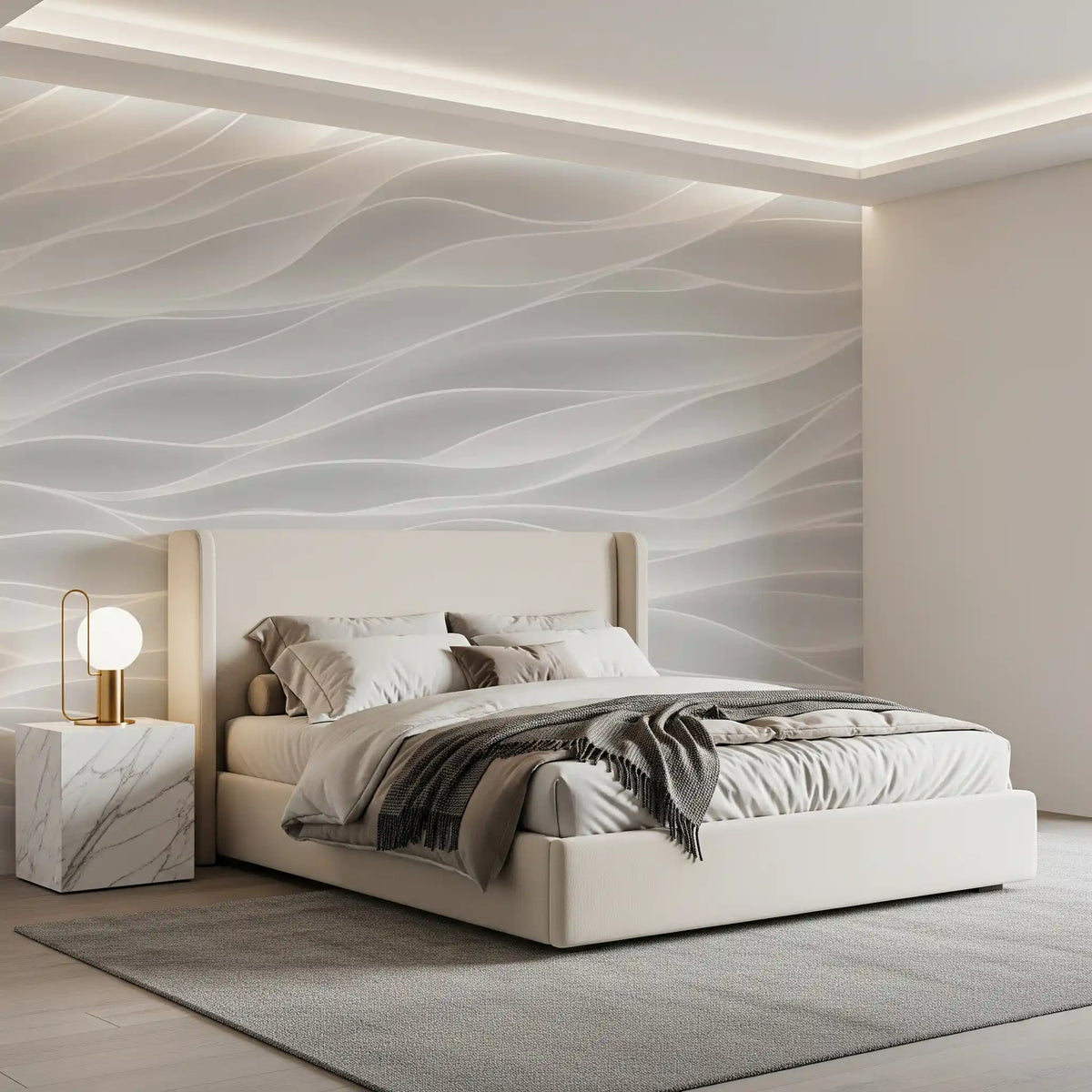 Textured White Wave Artistry Wall Mural