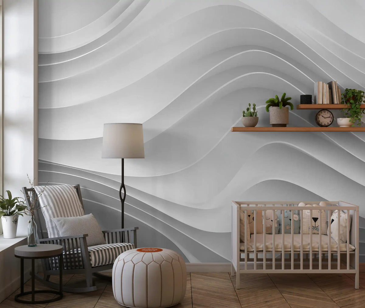 Abstract White Architectural Layers Wall Mural