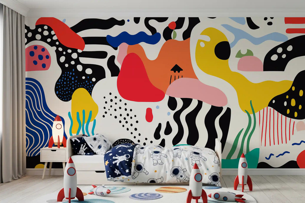 Playful Modern Shapes Collage Wall Mural