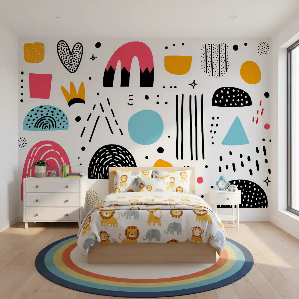 Abstract Hand-Drawn Shapes Wall Mural
