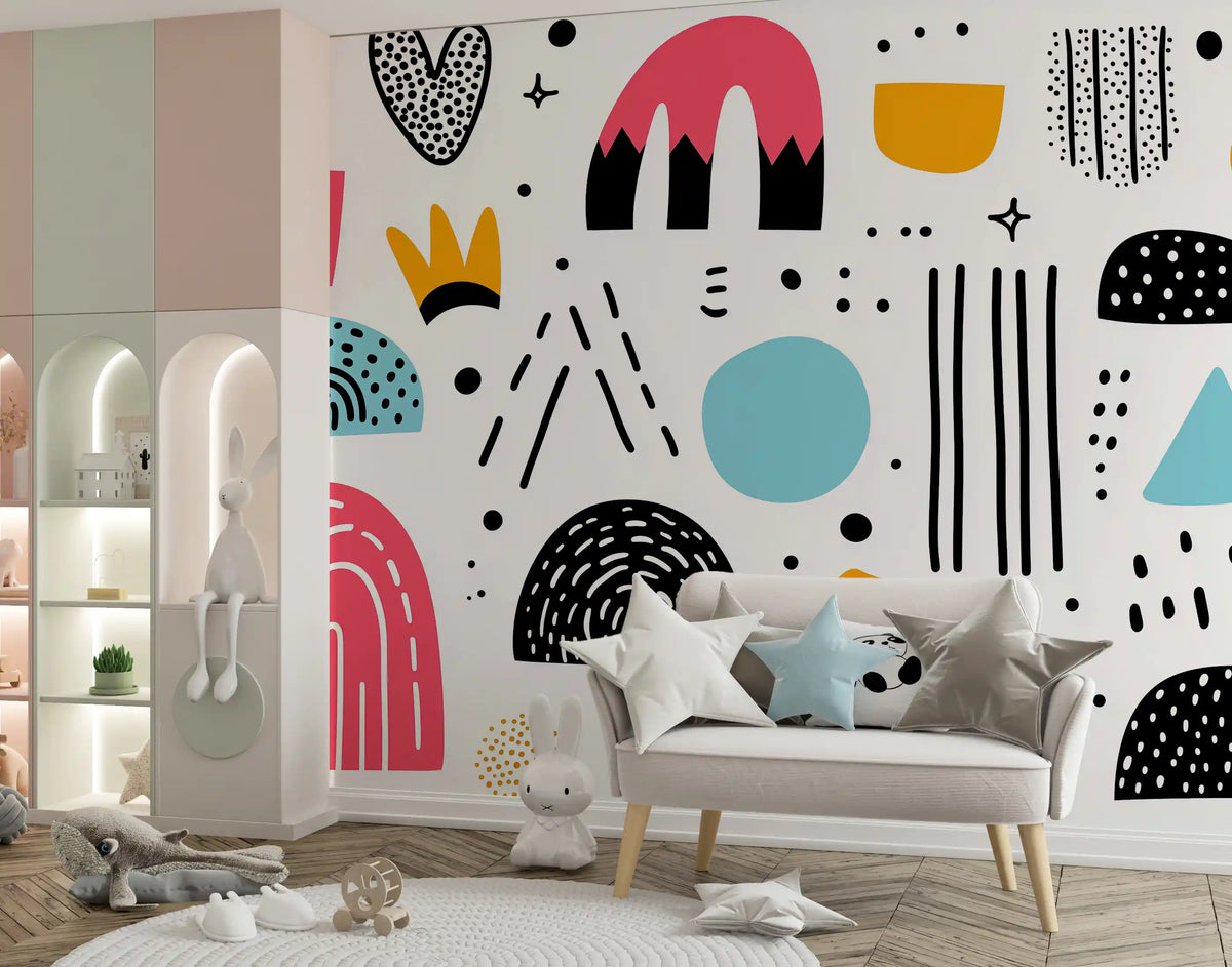 Abstract Hand-Drawn Shapes Wall Mural