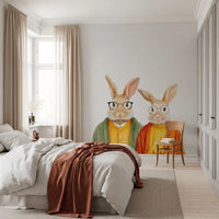 Whimsical Rabbits in Cardigans Wall Mural