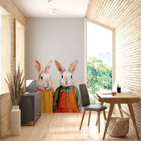 Vintage Storybook Rabbit Pair Wall Mural