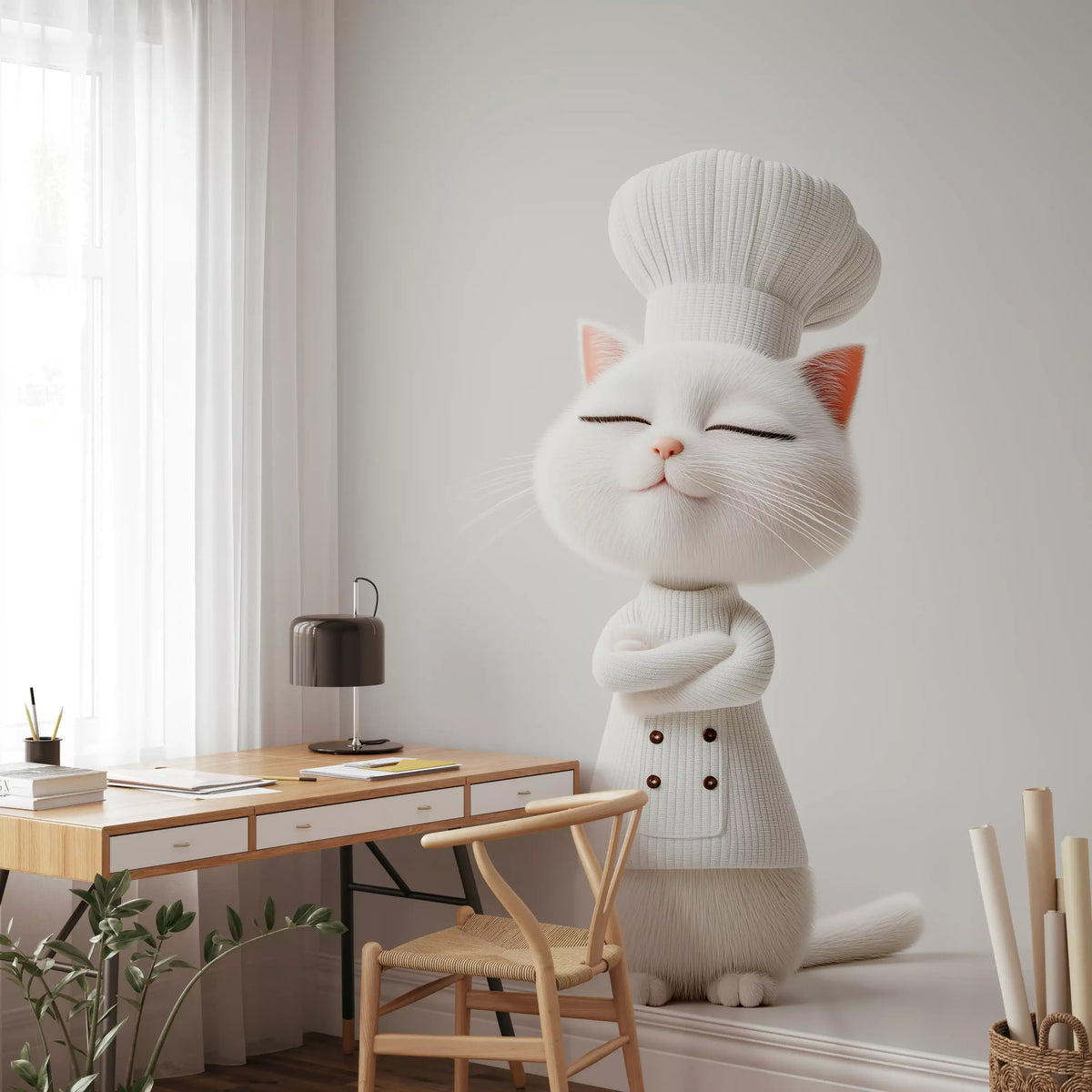Little White Chef Cat Portrait Wall Mural