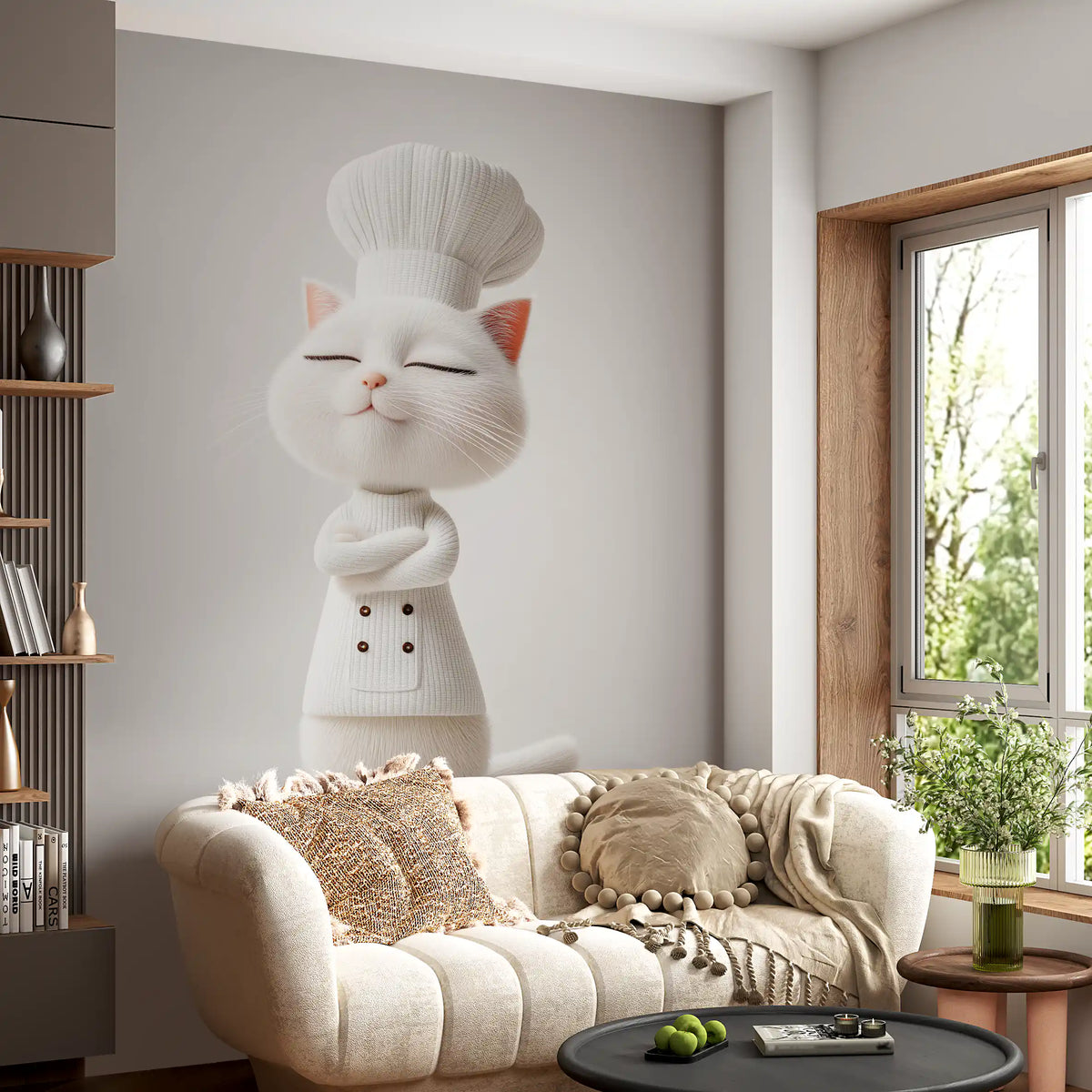 Little White Chef Cat Portrait Wall Mural