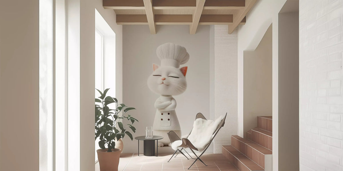 Little White Chef Cat Portrait Wall Mural
