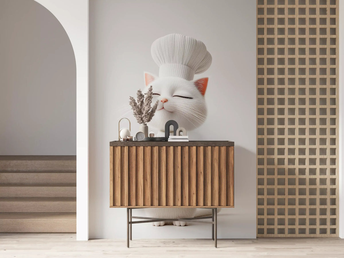 Little White Chef Cat Portrait Wall Mural