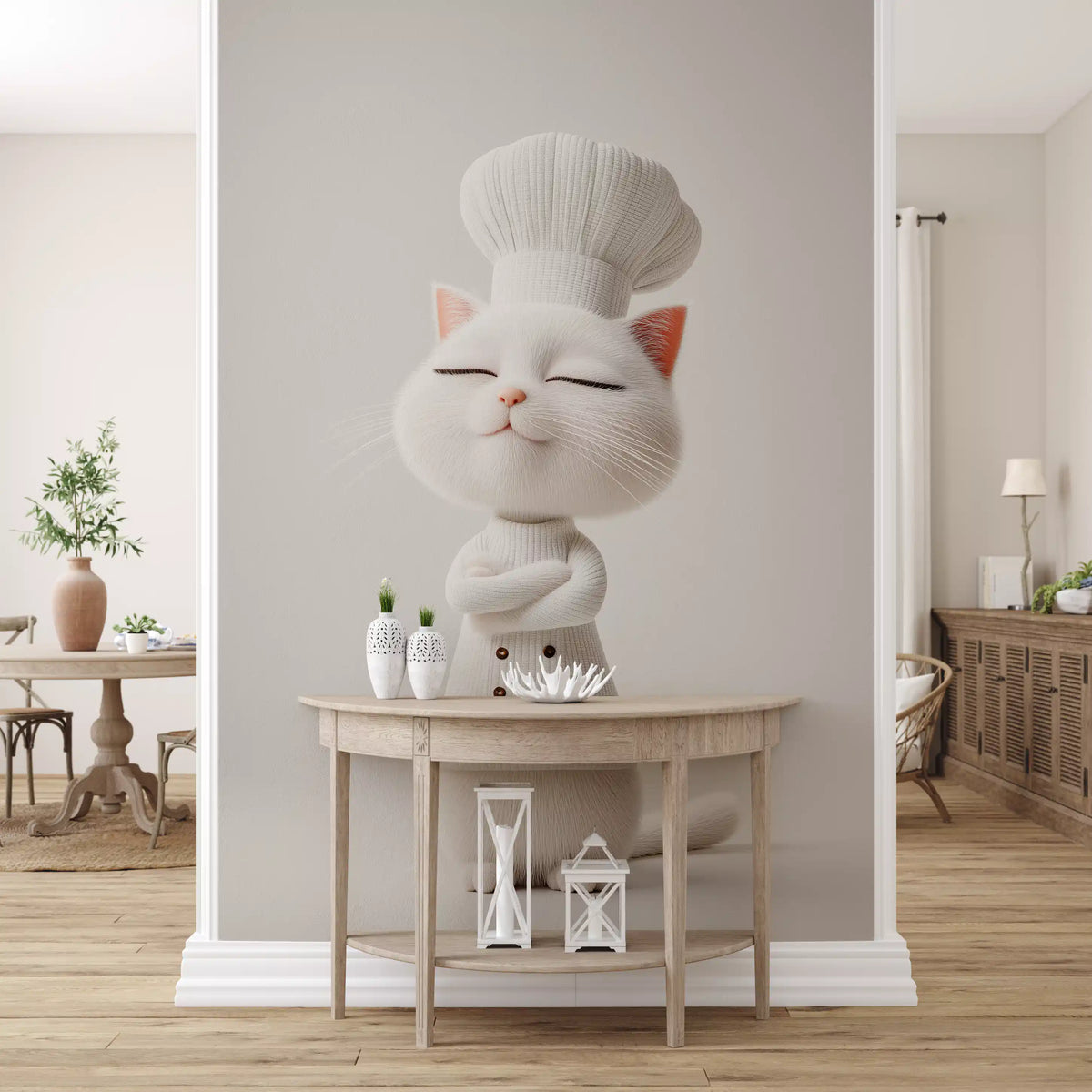 Little White Chef Cat Portrait Wall Mural