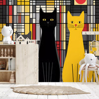 Geometric Feline Trio Wall Mural