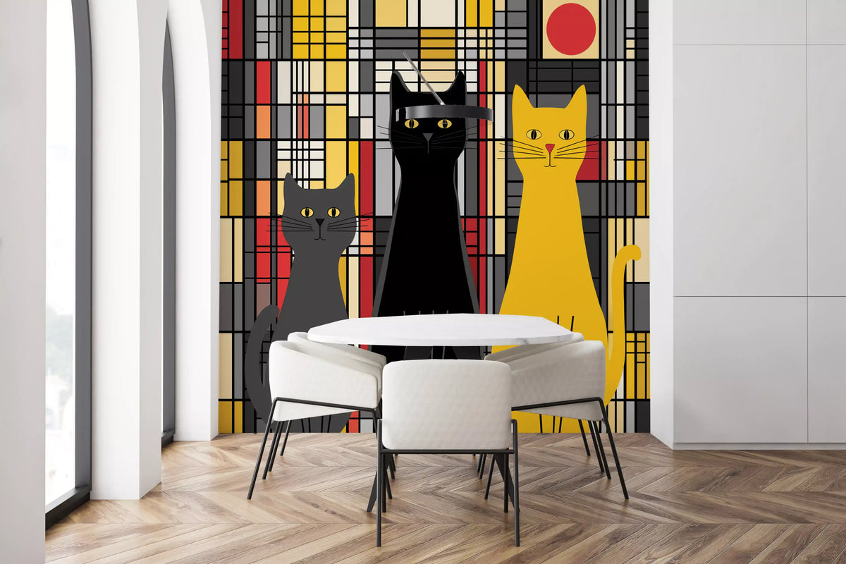 Geometric Feline Trio Wall Mural