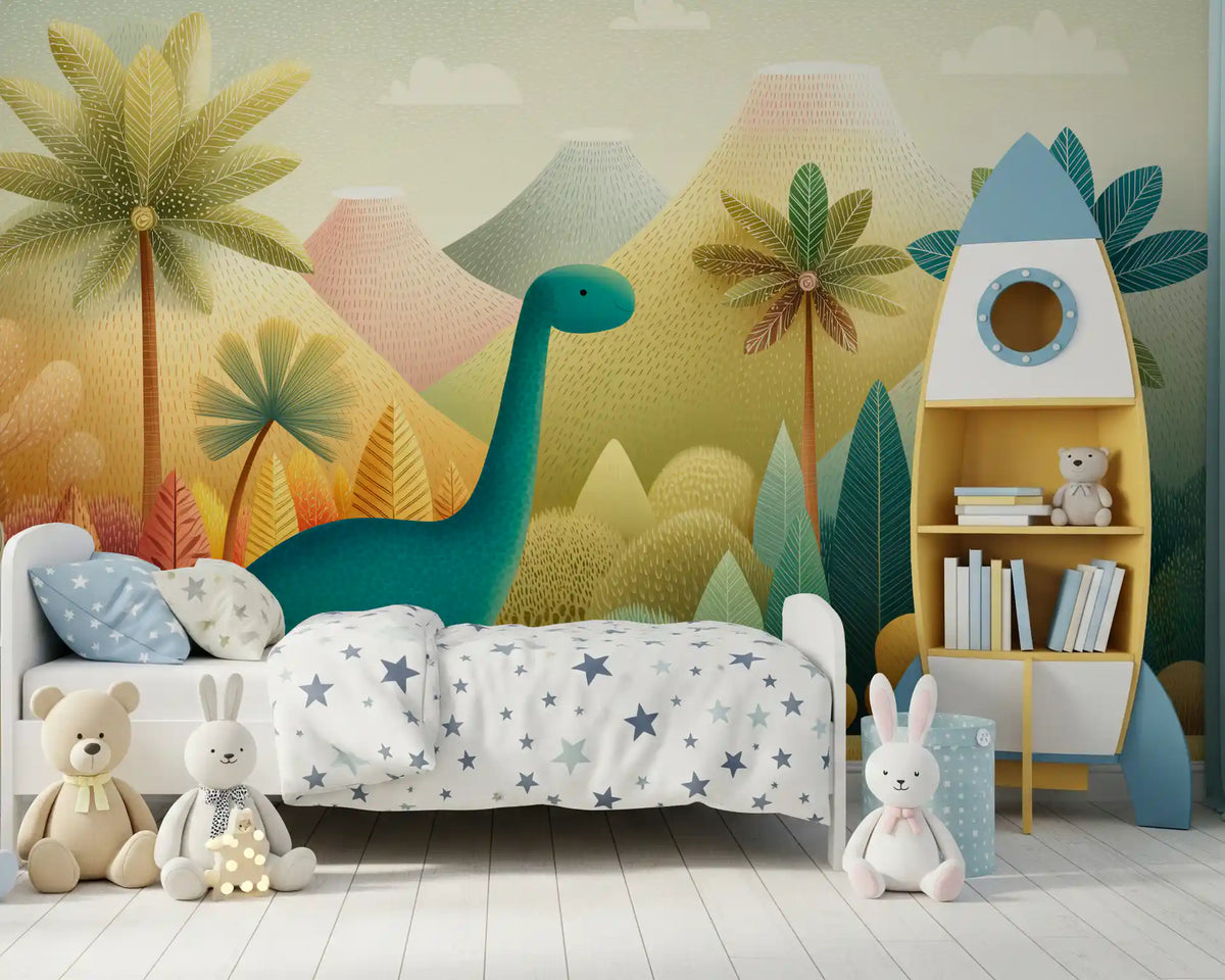 Friendly Prehistoric Jungle Landscape Wall Mural