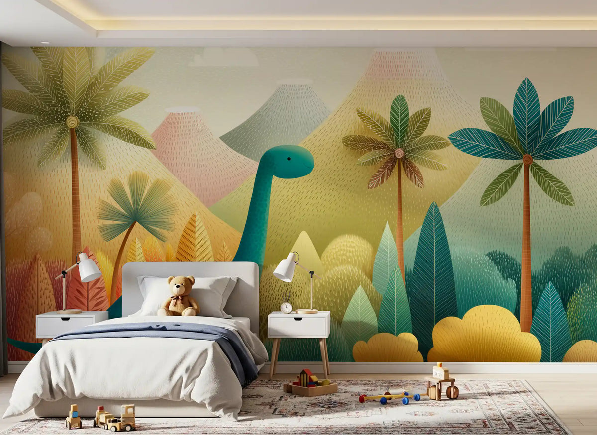 Friendly Prehistoric Jungle Landscape Wall Mural