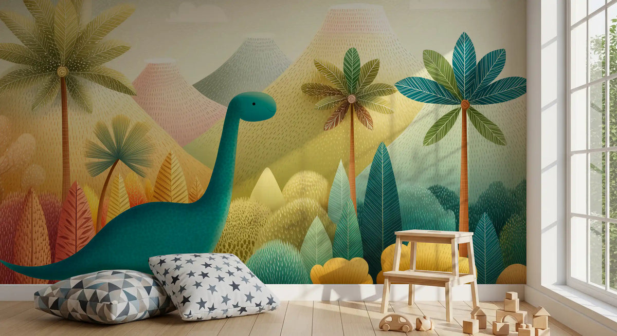 Friendly Prehistoric Jungle Landscape Wall Mural