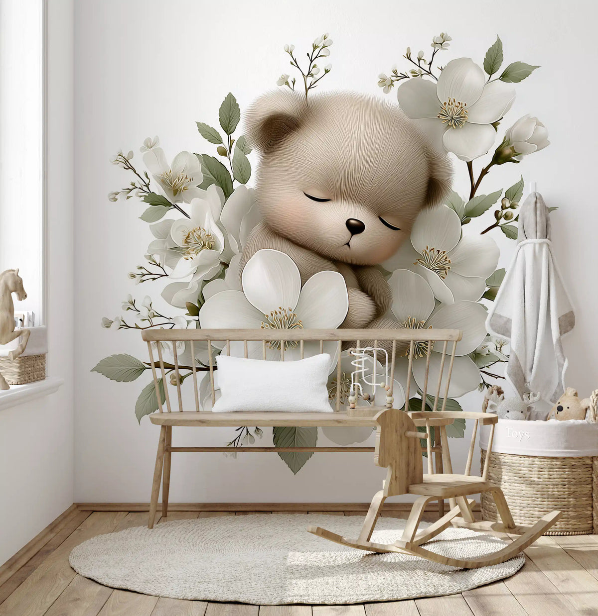 Sleeping Bear in White Blossom Wall Mural