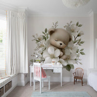 Sleeping Bear in White Blossom Wall Mural