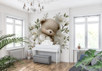 Sleeping Bear in White Blossom Wall Mural