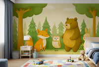 Friendly Woodland Animal Gathering Wall Mural