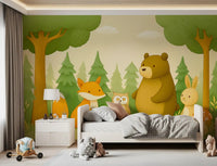 Friendly Woodland Animal Gathering Wall Mural