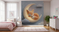Sleeping Fox on Crescent Moon Wall Mural