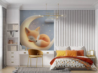 Sleeping Fox on Crescent Moon Wall Mural