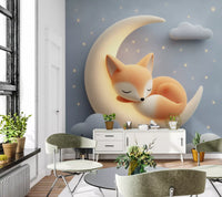 Sleeping Fox on Crescent Moon Wall Mural