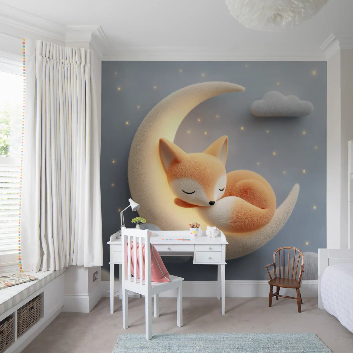 Sleeping Fox on Crescent Moon Wall Mural