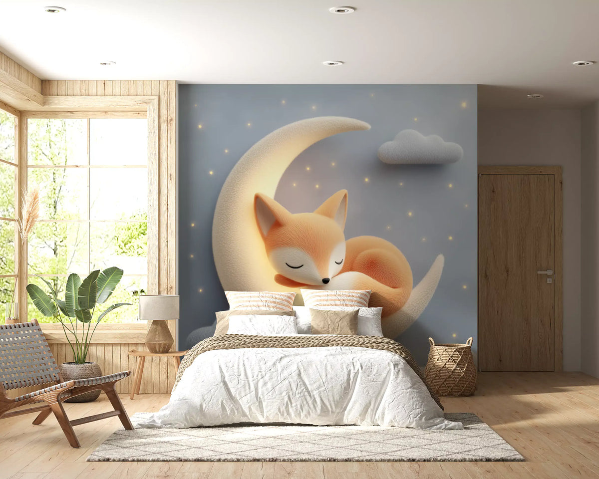 Sleeping Fox on Crescent Moon Wall Mural