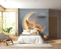 Sleeping Fox on Crescent Moon Wall Mural