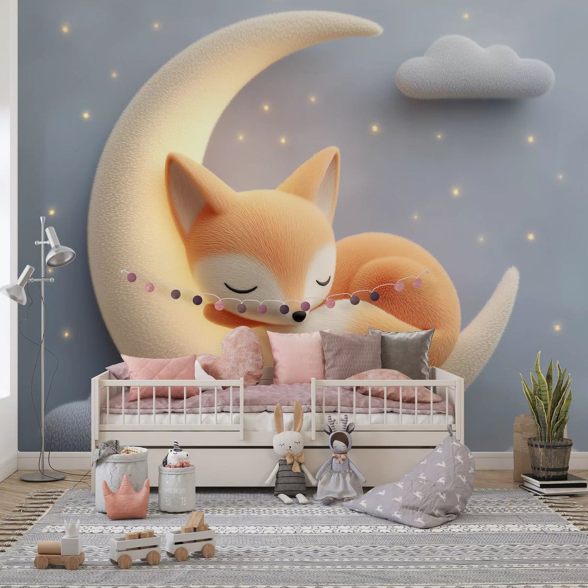 Sleeping Fox on Crescent Moon Wall Mural