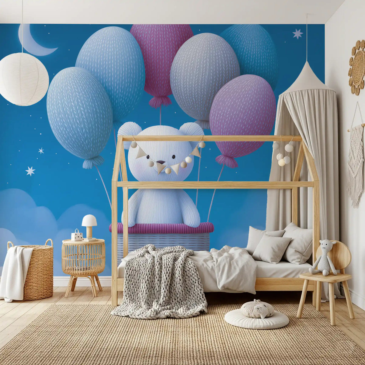 Night Sky Balloon Adventure Wall Mural