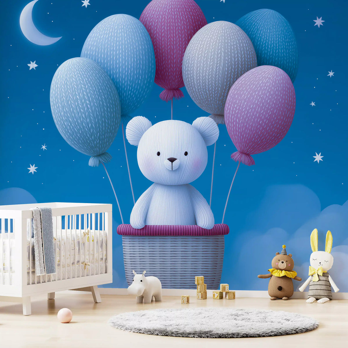 Night Sky Balloon Adventure Wall Mural