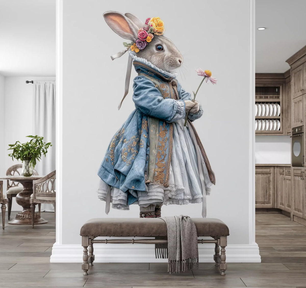 Fashion Rabbit In Vintage Gown Wall Mural