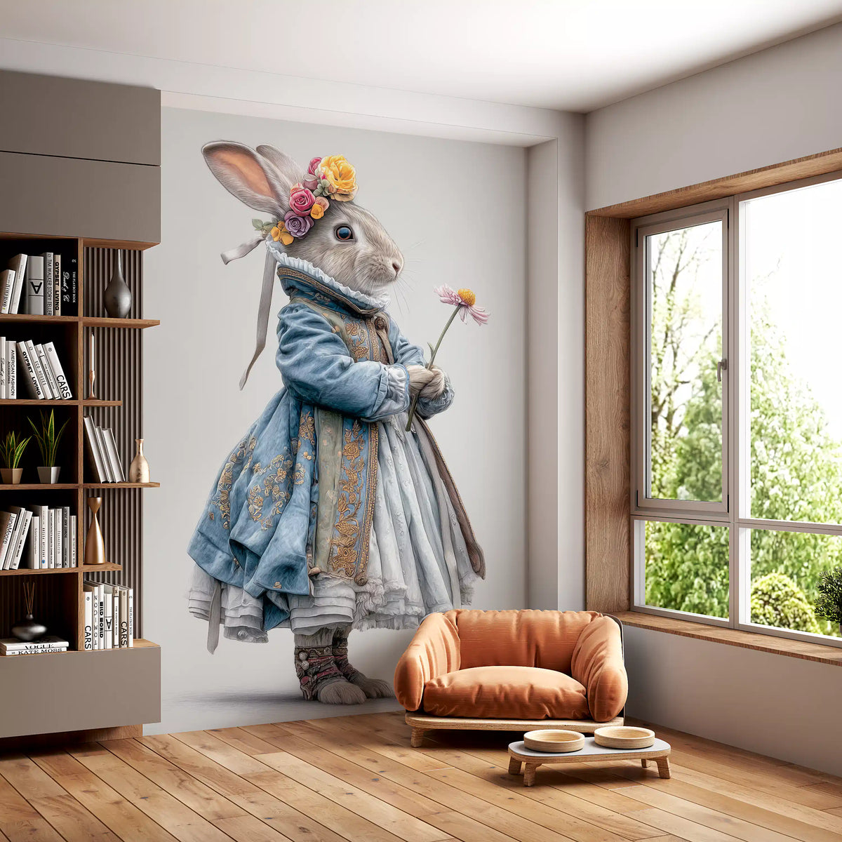 Fashion Rabbit In Vintage Gown Wall Mural