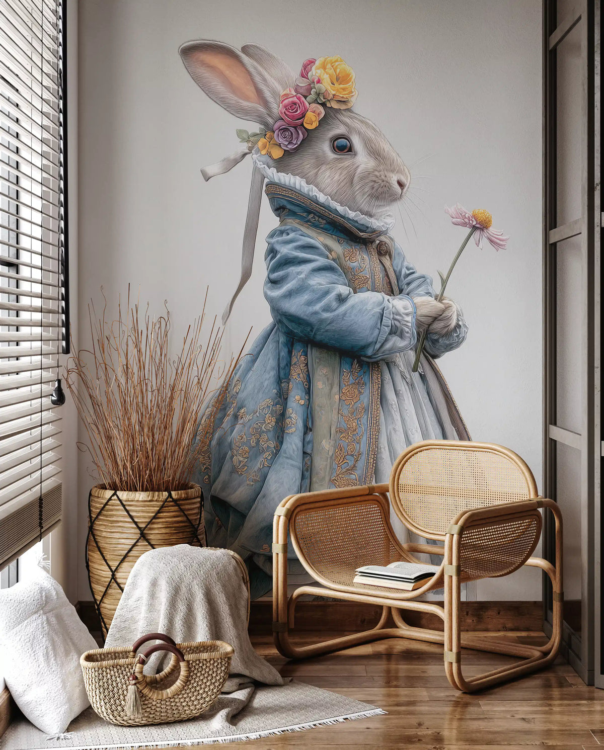 Fashion Rabbit In Vintage Gown Wall Mural