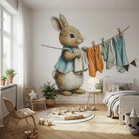 Woodland Bunny Laundry Day Wall Mural