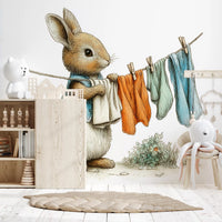 Woodland Bunny Laundry Day Wall Mural