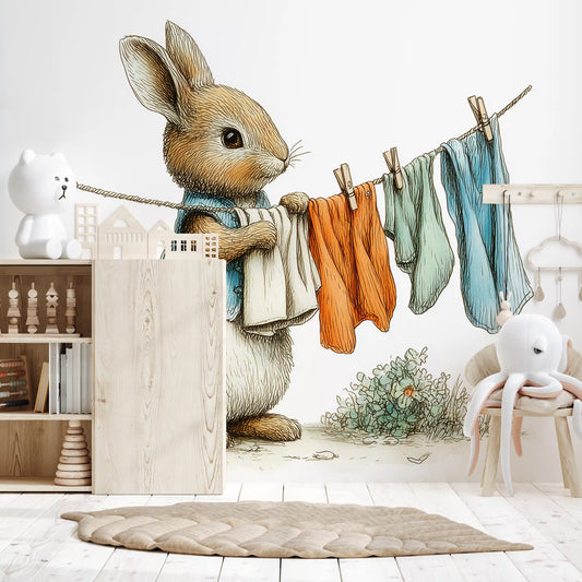 Woodland Bunny Laundry Day Wall Mural