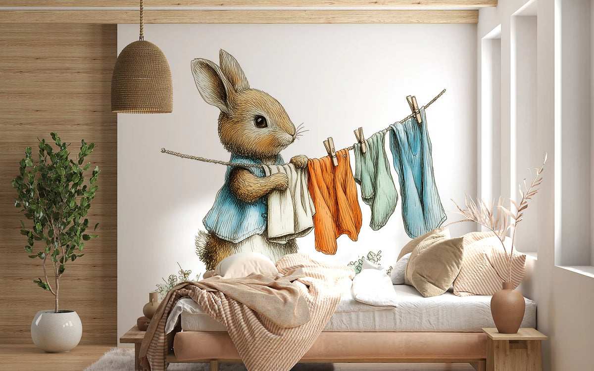 Woodland Bunny Laundry Day Wall Mural
