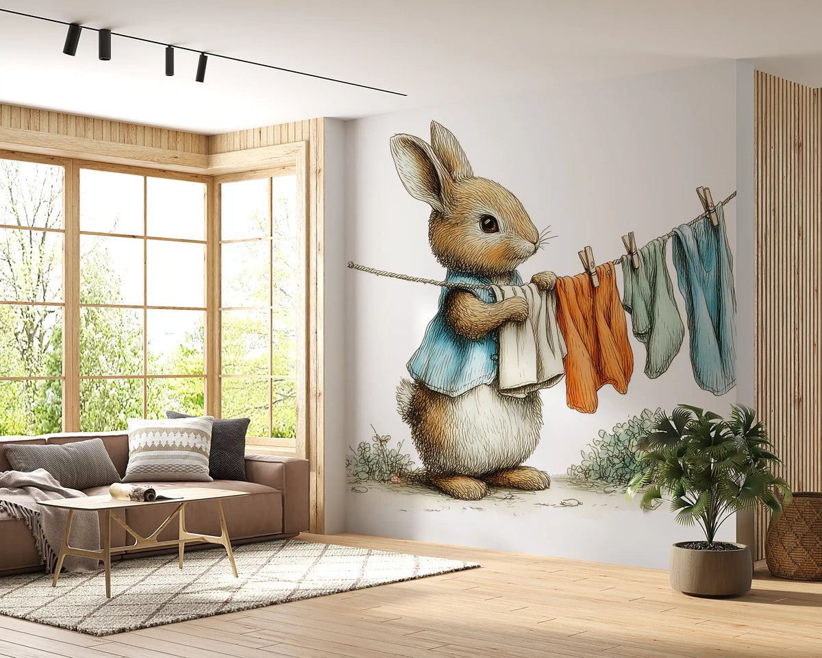 Woodland Bunny Laundry Day Wall Mural