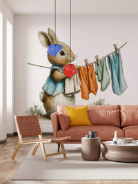 Woodland Bunny Laundry Day Wall Mural